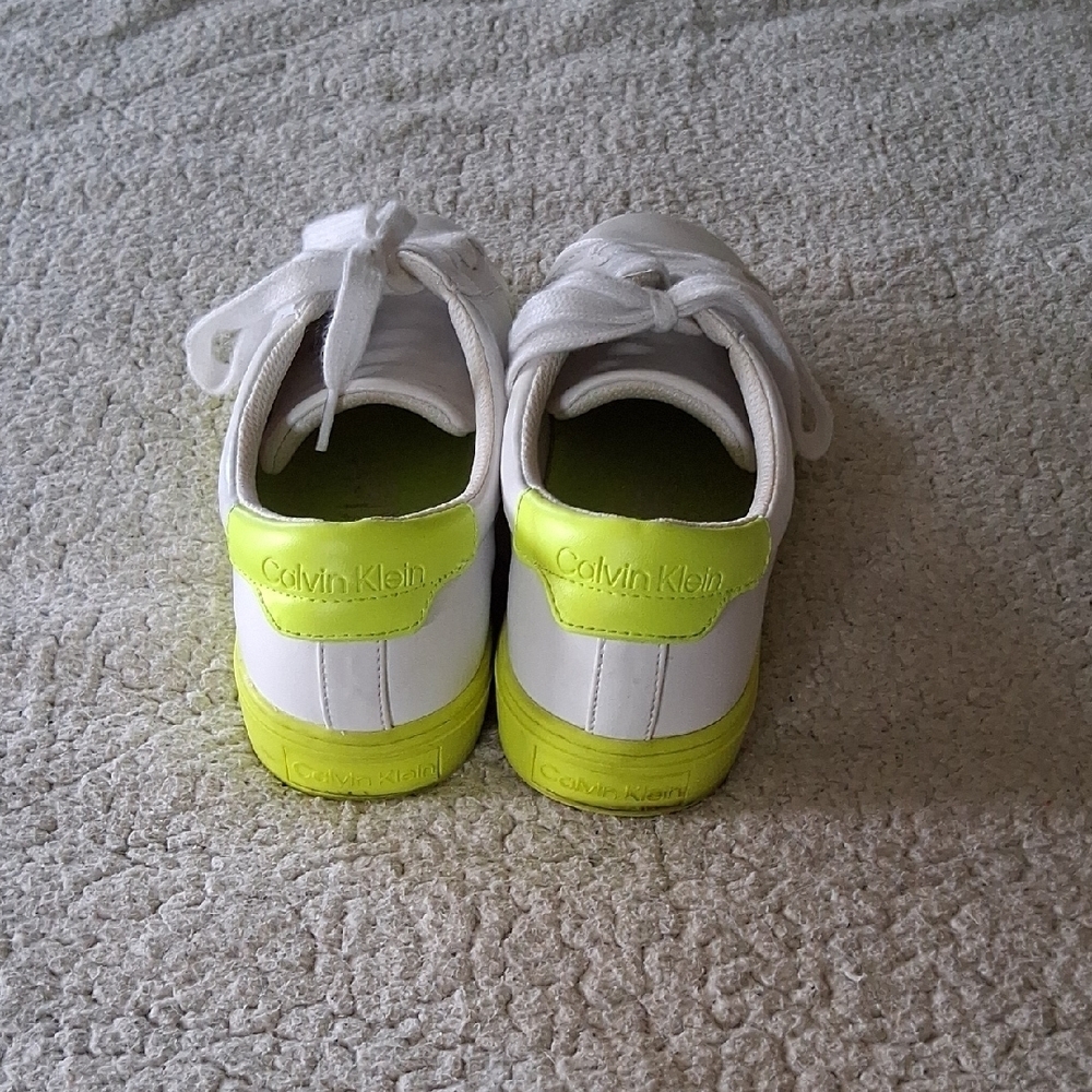 Calvin Klein White and Neon Green Sneakers - Picture 3 of 7